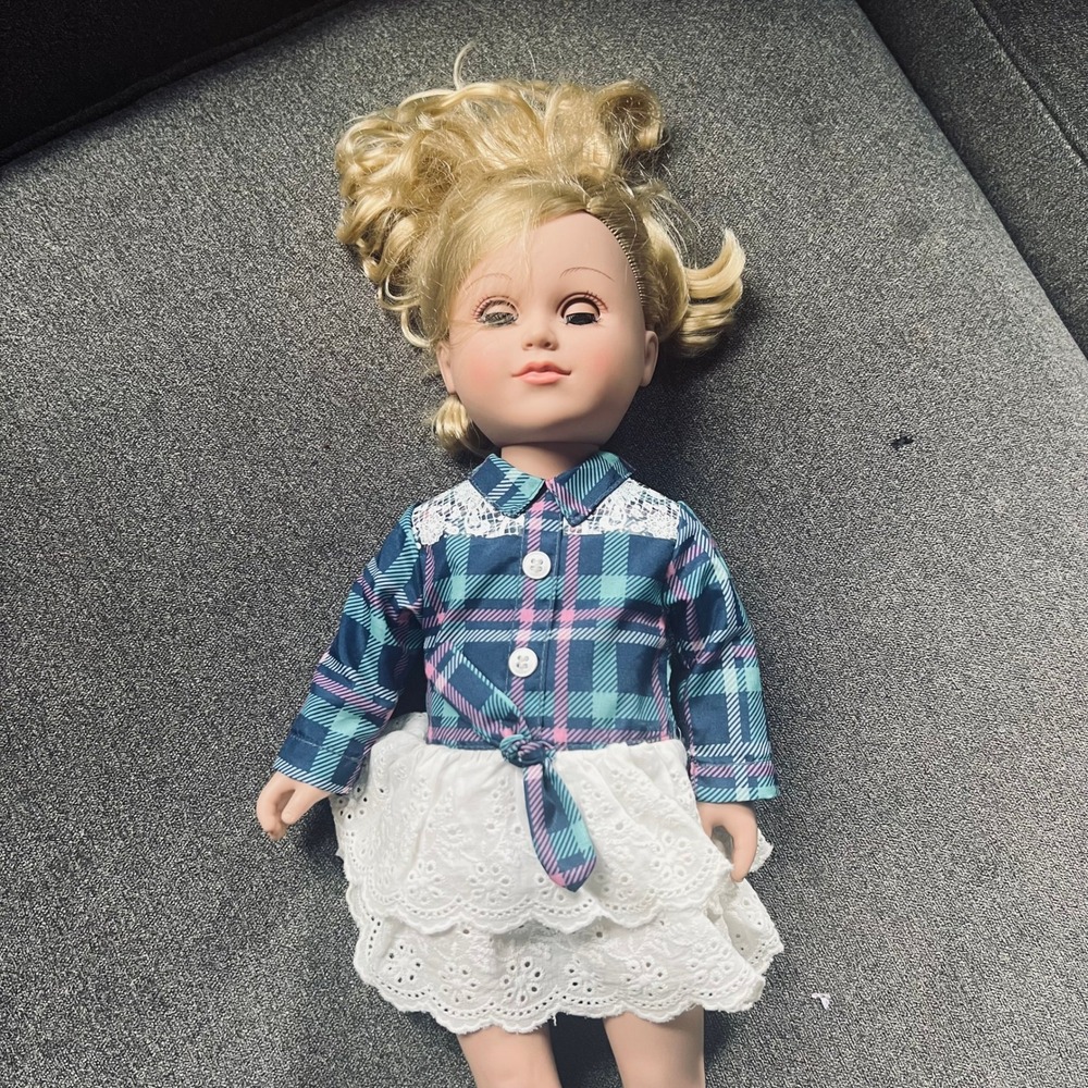 Cititoy 18" Girl Doll Kids 18in Blonde Blue Plaid Shirt Eyelet Skirt Boots 2013